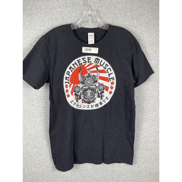 Gildan Japanese Muscle T Shirt Men's Size M Black Samurai Warrior Head Mask Tee - Picture 1 of 6